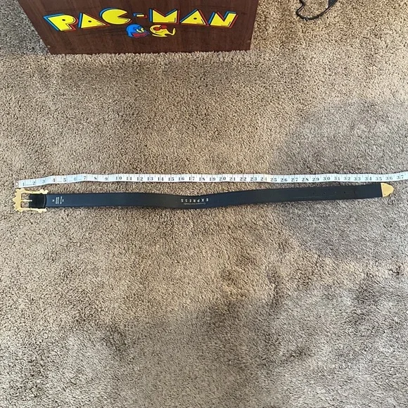 VTG 90’s Express Black Suede Leather Victorian Goth Gold Rocco Belt - Picture 8 of 14